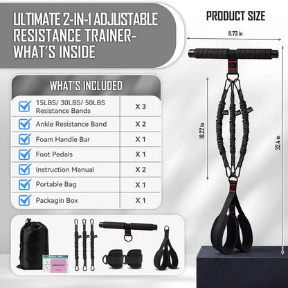 Pedal Resistance Band with Handle & Ankle Resistance Bands with Cuffs Set, Portable Home Gym Equipment for Core Pilates, Sit-Ups & Full Body Workouts