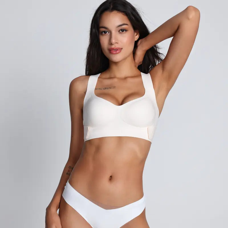Ibrastar Cross Back Posture Support Bra for Women, Wireless Criss Cross Back Bra, Back Support & Shaping Bra, Soft Breathable Molded Cups, Comfortable Push up Bra for Yoga, Workout & Daily Wear