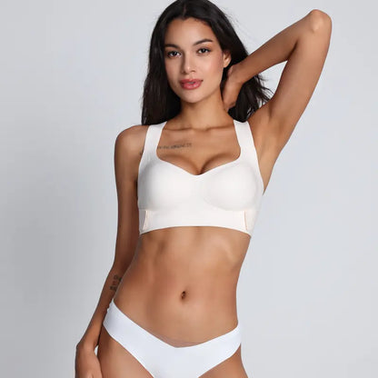 Ibrastar Cross Back Posture Support Bra for Women, Wireless Criss Cross Back Bra, Back Support & Shaping Bra, Soft Breathable Molded Cups, Comfortable Push up Bra for Yoga, Workout & Daily Wear