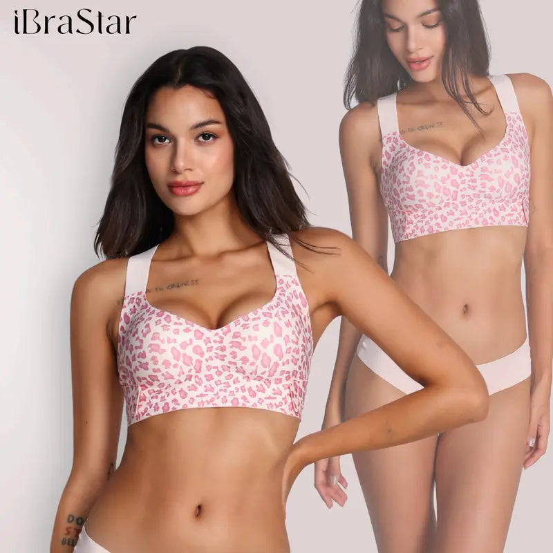 Ibrastar Cross Back Posture Support Bra for Women, Wireless Criss Cross Back Bra, Back Support & Shaping Bra, Soft Breathable Molded Cups, Comfortable Push up Bra for Yoga, Workout & Daily Wear