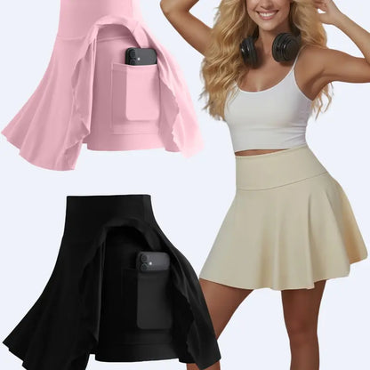 Women'S Fitted High-Waist Pleated Elastic Waist Skorts 3-Pack - Quick-Dry Polyester Mini Pantskirts with Pockets, Inner Shorts Cover, Tennis Attire for Pickleball, Workouts
