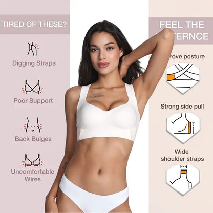 Ibrastar Cross Back Posture Support Bra for Women, Wireless Criss Cross Back Bra, Back Support & Shaping Bra, Soft Breathable Molded Cups, Comfortable Push up Bra for Yoga, Workout & Daily Wear