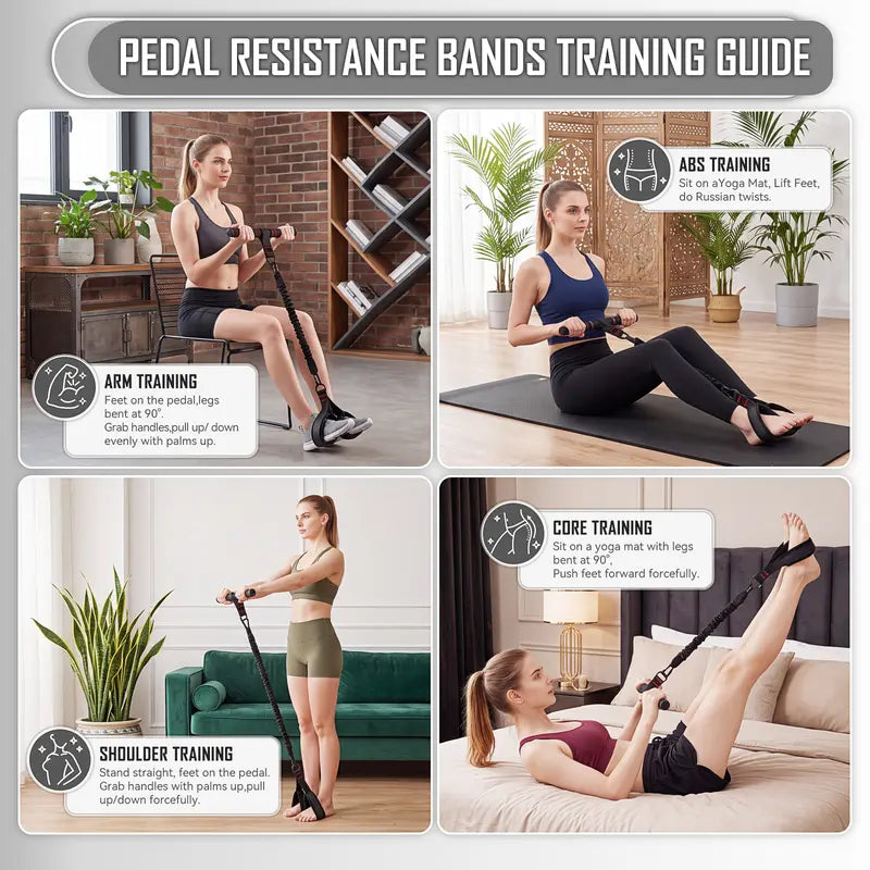 Pedal Resistance Band with Handle & Ankle Resistance Bands with Cuffs Set, Portable Home Gym Equipment for Core Pilates, Sit-Ups & Full Body Workouts