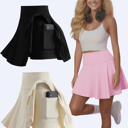 Women'S Fitted High-Waist Pleated Elastic Waist Skorts 3-Pack - Quick-Dry Polyester Mini Pantskirts with Pockets, Inner Shorts Cover, Tennis Attire for Pickleball, Workouts