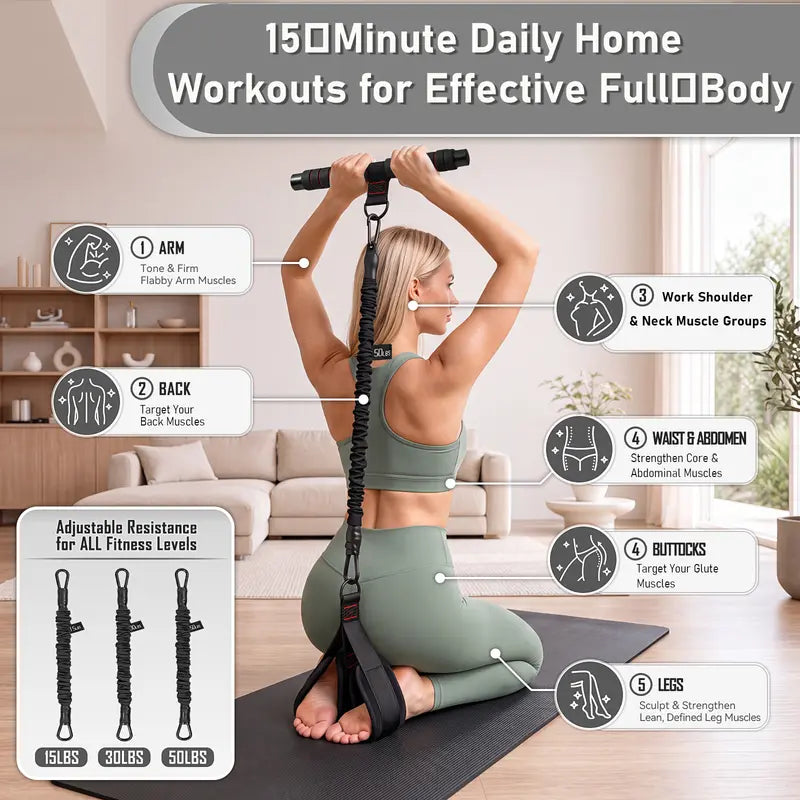 Pedal Resistance Band with Handle & Ankle Resistance Bands with Cuffs Set, Portable Home Gym Equipment for Core Pilates, Sit-Ups & Full Body Workouts
