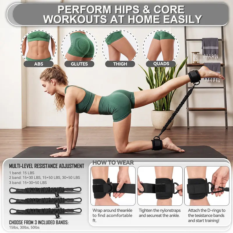 Pedal Resistance Band with Handle & Ankle Resistance Bands with Cuffs Set, Portable Home Gym Equipment for Core Pilates, Sit-Ups & Full Body Workouts