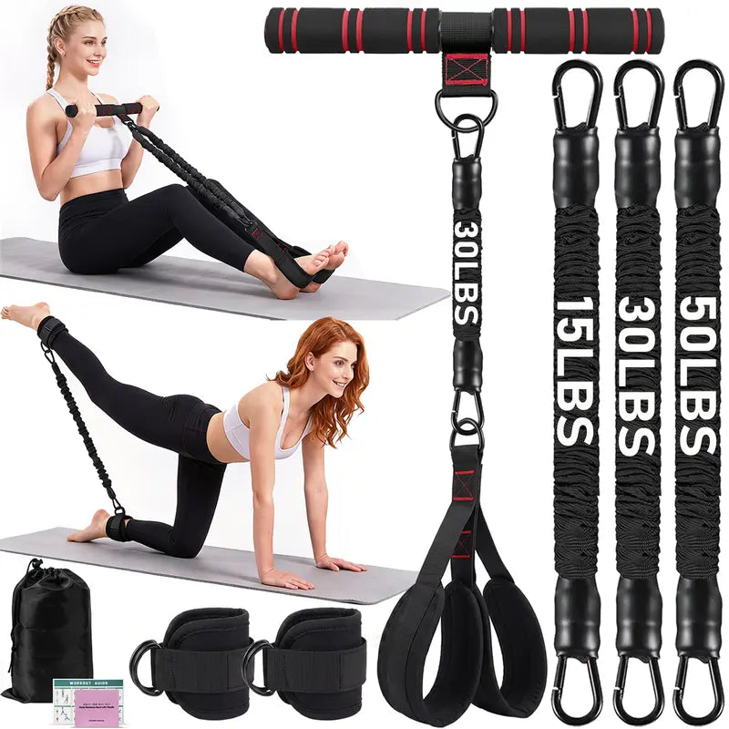 Pedal Resistance Band with Handle & Ankle Resistance Bands with Cuffs Set, Portable Home Gym Equipment for Core Pilates, Sit-Ups & Full Body Workouts