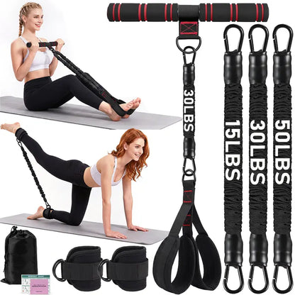 Pedal Resistance Band with Handle & Ankle Resistance Bands with Cuffs Set, Portable Home Gym Equipment for Core Pilates, Sit-Ups & Full Body Workouts