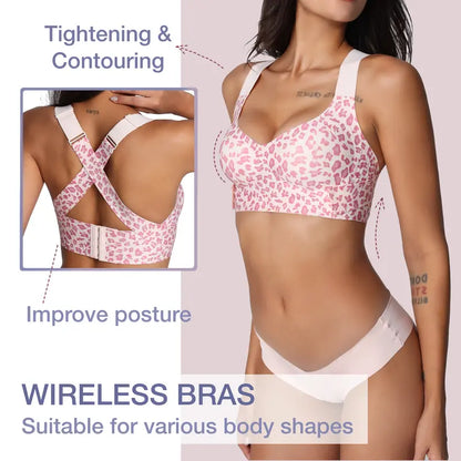 Ibrastar Cross Back Posture Support Bra for Women, Wireless Criss Cross Back Bra, Back Support & Shaping Bra, Soft Breathable Molded Cups, Comfortable Push up Bra for Yoga, Workout & Daily Wear