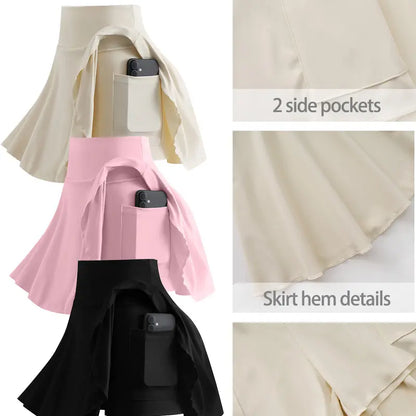 Women'S Fitted High-Waist Pleated Elastic Waist Skorts 3-Pack - Quick-Dry Polyester Mini Pantskirts with Pockets, Inner Shorts Cover, Tennis Attire for Pickleball, Workouts